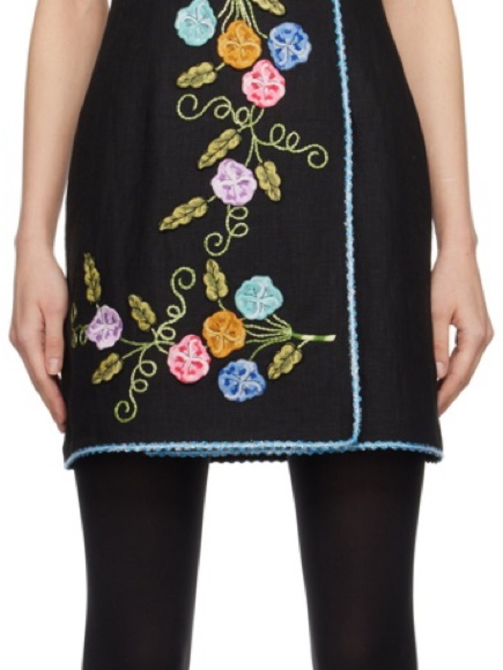 Anna Sui Black Slip Dress with Multicolor 3-D HAND Floral Embroidery - Picture 5 of 6